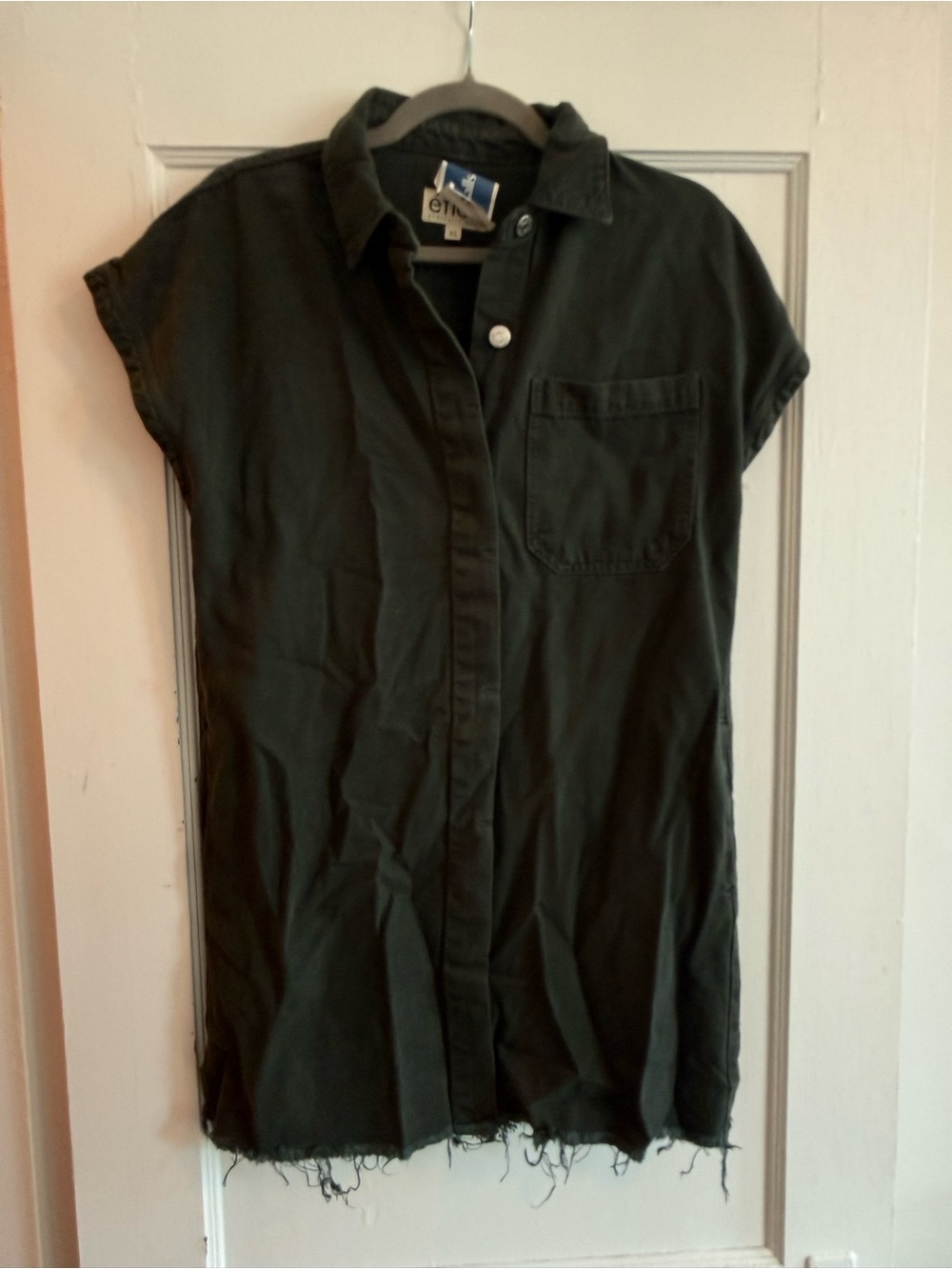 Etica Dark Green Short-Sleeve Shirt Dress